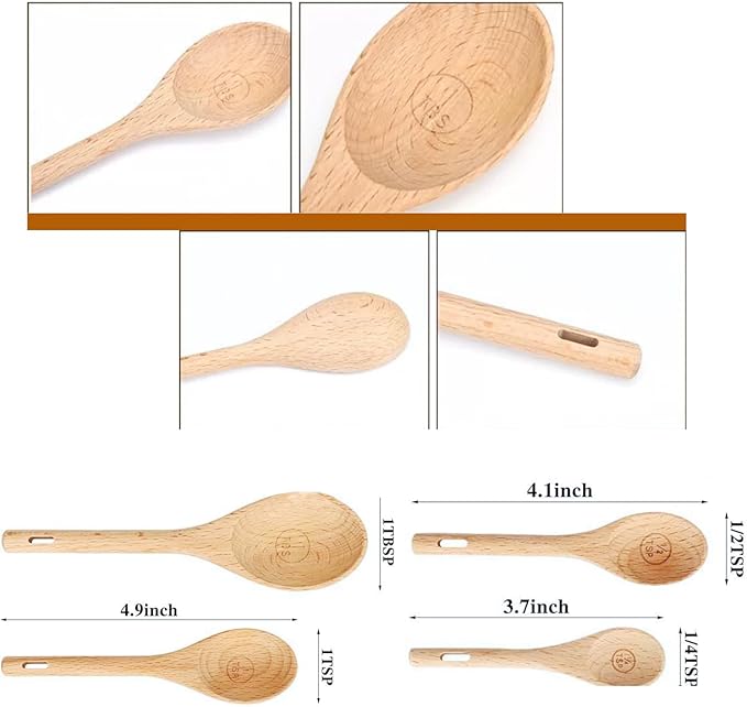 Set of 7pcs Wooden Measuring Spoons,Cute Measuring Cups for Measuring Dry Ingredients Sugar Spice Salt Baking Coffee Tea, Wood Kitchen Accessories,Ideal for Bakers, Chefs & Home Cooks