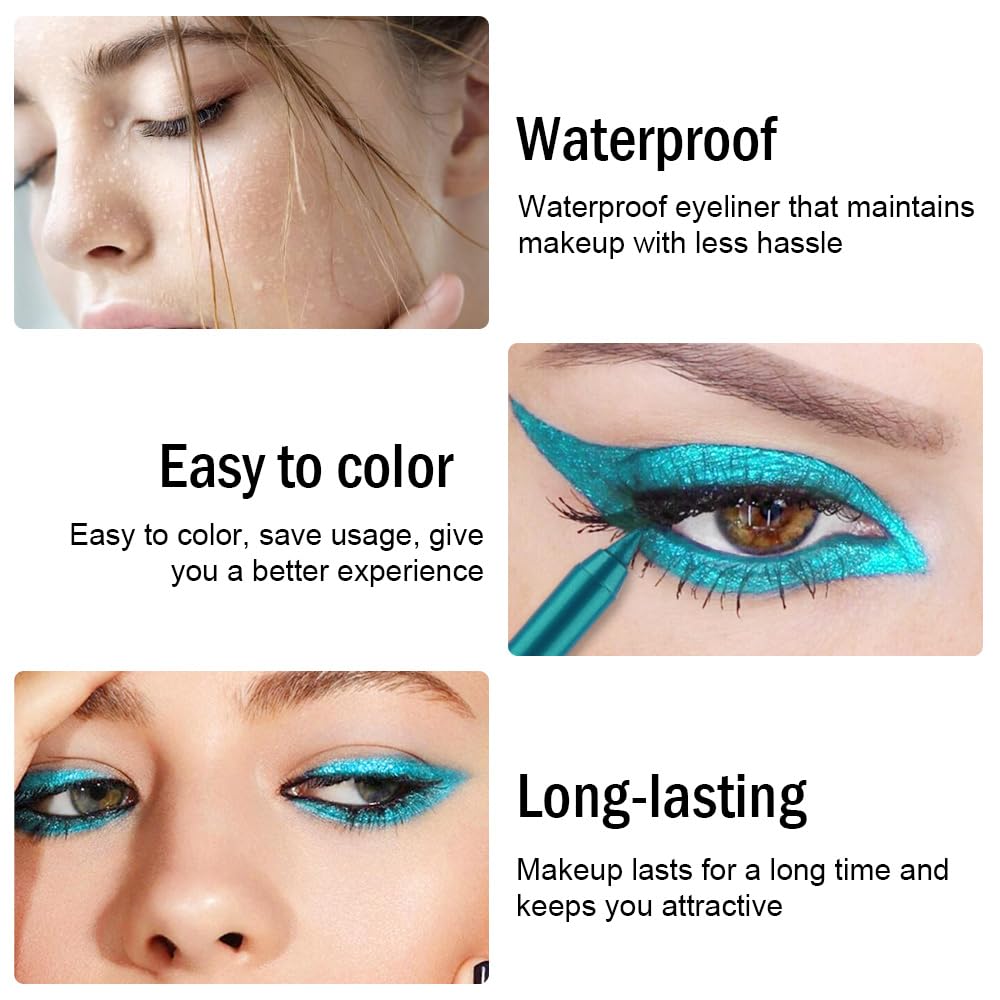 Kaely Gel Eyeliner Pencil for Women, Blue Green Eye Liner Waterproof Smudge Proof with Sharpener, Waterline Eye Makeup Liners, d