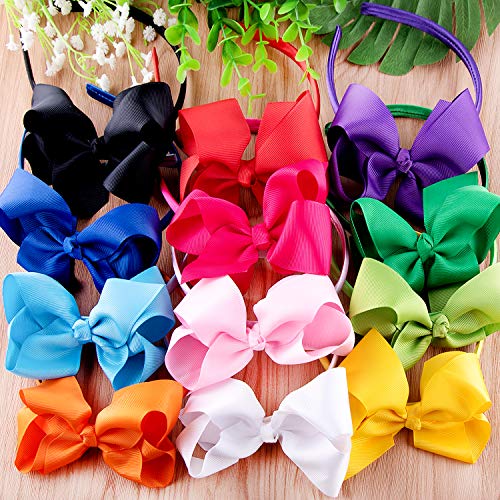 SIQUK 12 Pieces Bow Headbands for Girls Headband with Ribbon Bow Boutique Grosgrain Headbands, 12 Colors