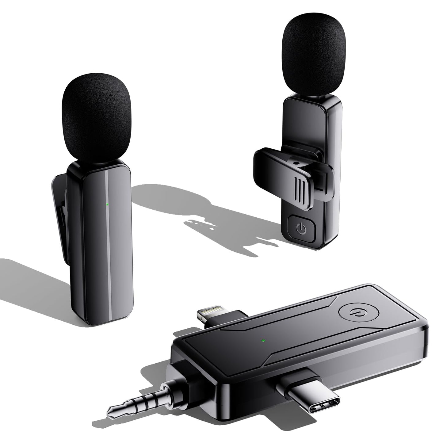 2 Pack Wireless Mini Lavalier Lapel Microphone for iPhone,Android Device(3 in 1) - 65ft Cordless Clip on Dual Mics with Noise Re