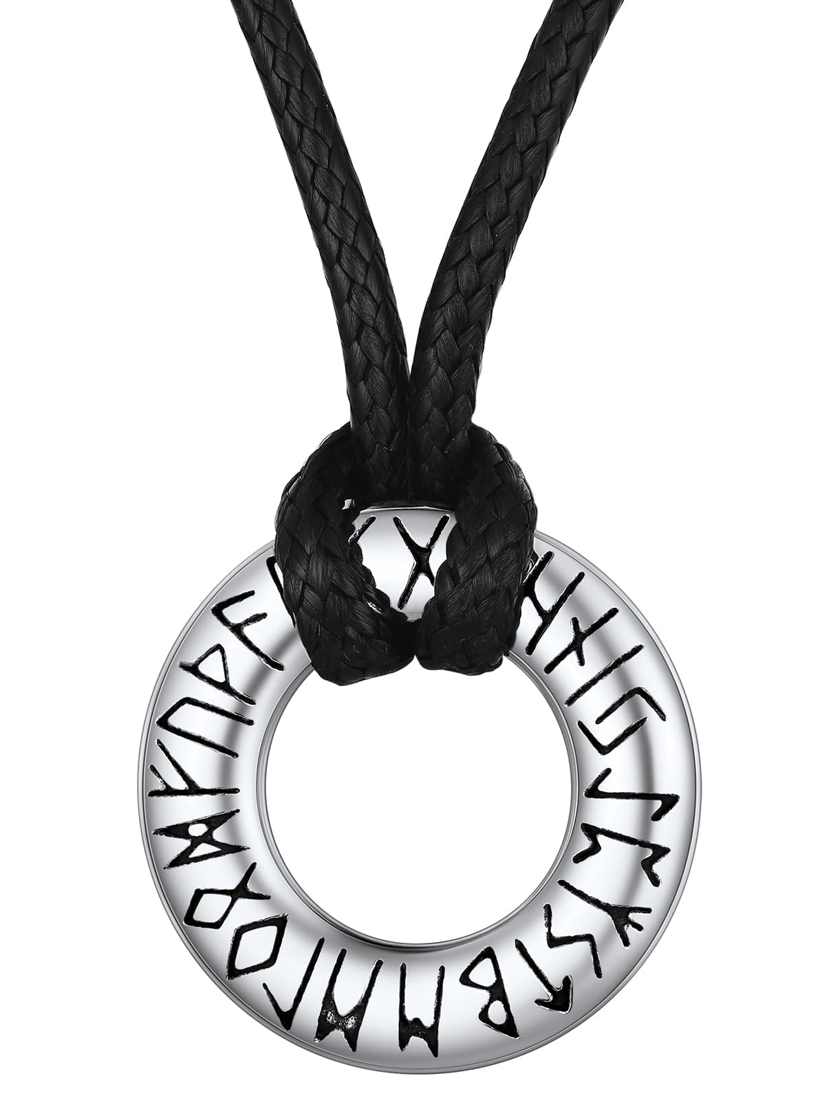 FaithHeart Norse Viking Circle Rune Pendant Necklace Braided Leather Rope Chain Necklaces for Men Women Nordic Mythology Jewelry