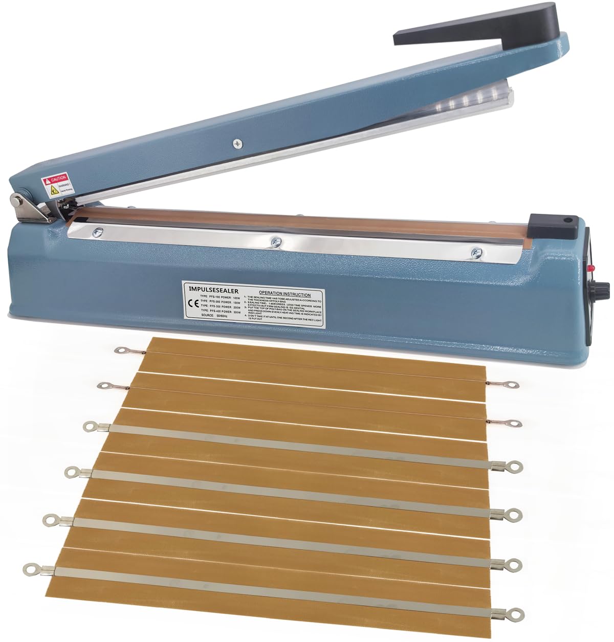 SEELAUGH 12 Inch 5mm Impulse Heat Sealer Machine for Plastic Mylar Bags, Metal Shell, with 6 Replacement Parts (including 2 Cutting Lines)