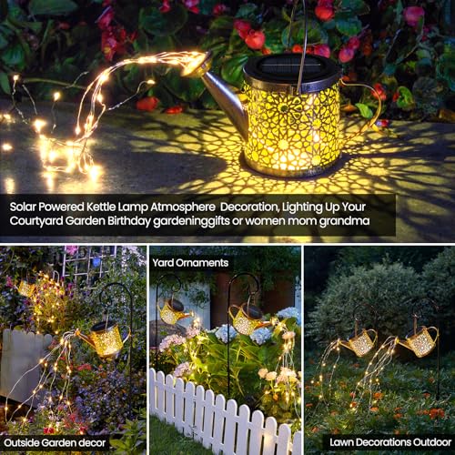 Solar Lights Outdoor Decorative, Metal Watering Can Lights Waterproof, Small Hanging Garden Decor Yard Outside Patio Lawn,...