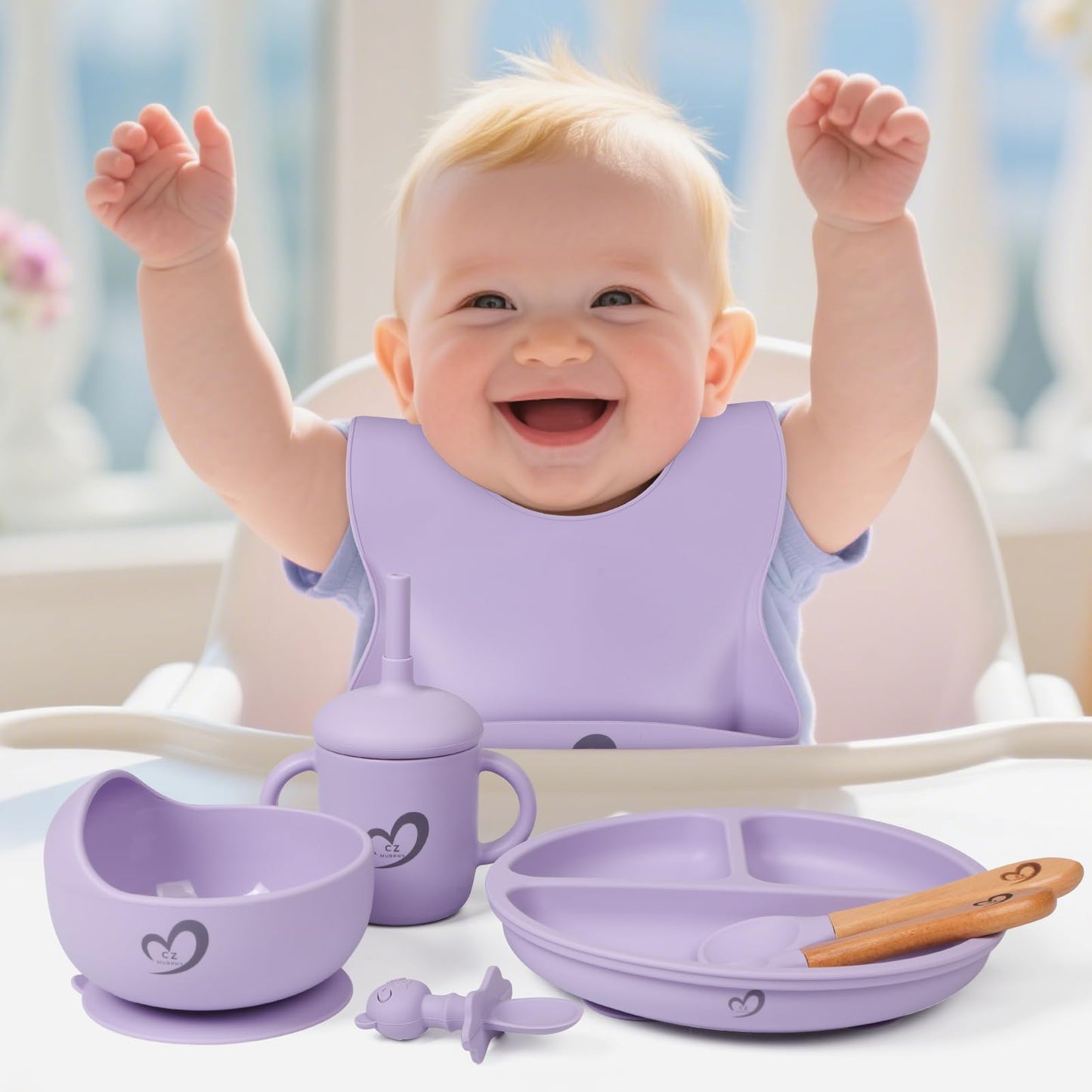 Silicone Baby Feeding Set Essentials,13 Pcs,Baby Led Weaning Supplies, Baby Spoons Suction Bowl Divided Plate Bib Cup Finger Brush,First Stage Solid Food Eating Utensils - 6 Months + (Baby Blue)