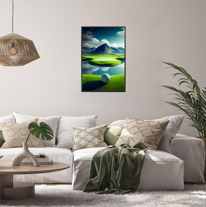 Golf Course Landscape Poster Golfing Sport Site Canvas Wall Art Trendy Ball Grassy Field Aesthetic Prints Painting For Living Room Bedroom Office Wall Decor 12x16in Unframed