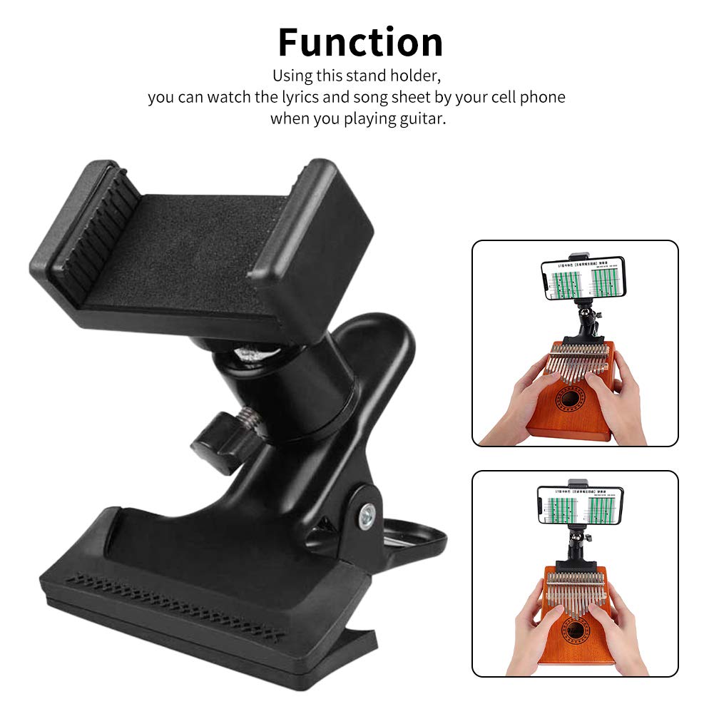 Guitar Head Clip Mobile Phone Holder, 360 Rotation Live Broadcast Bracket Clip Guitar Bass Head Phone Holder Bracket Stand For G