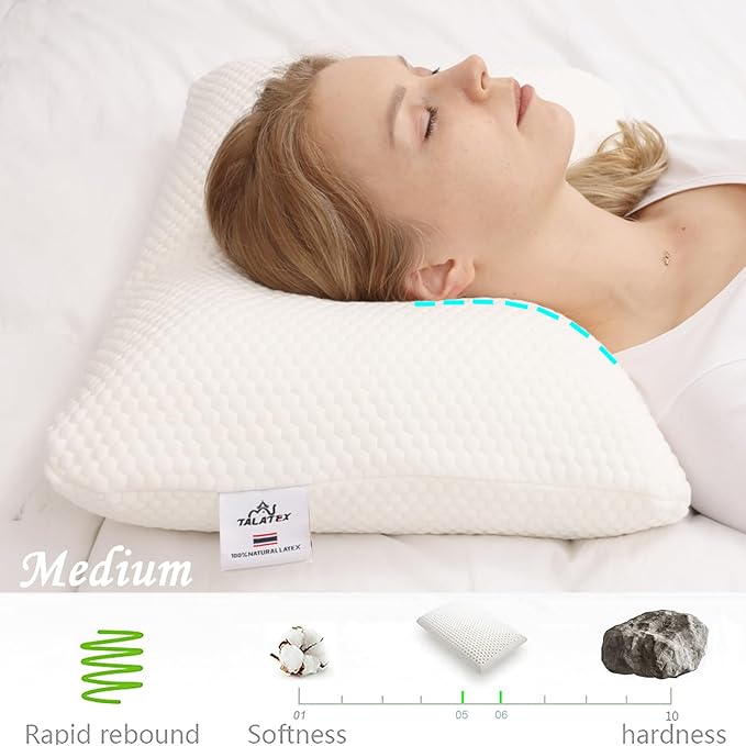 Talatex Talalay 100% Natural Premium Latex Pillow, Helps Relieve Pressure, No Memory Foam Chemicals, Perfect Package Best Gift with Removable Tencel Cover (Medium Firm, Standard(24"×15.7"×4.9"))
