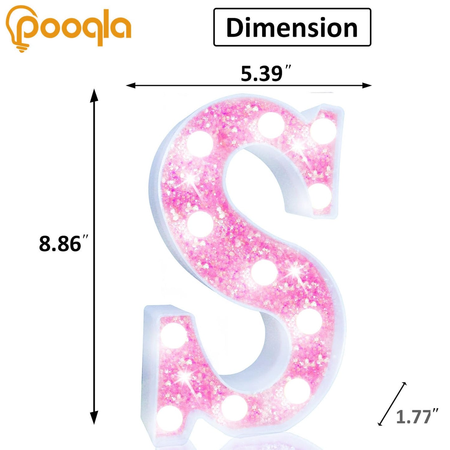 Pooqla Led Marquee Letter Lights  Light Up Pink Letters Glitter Letter Sign For Girls Gifts  Battery Powered For Night Light Birthday Party Wedding Home Bar Christmas Decoration  Cool White Pink S