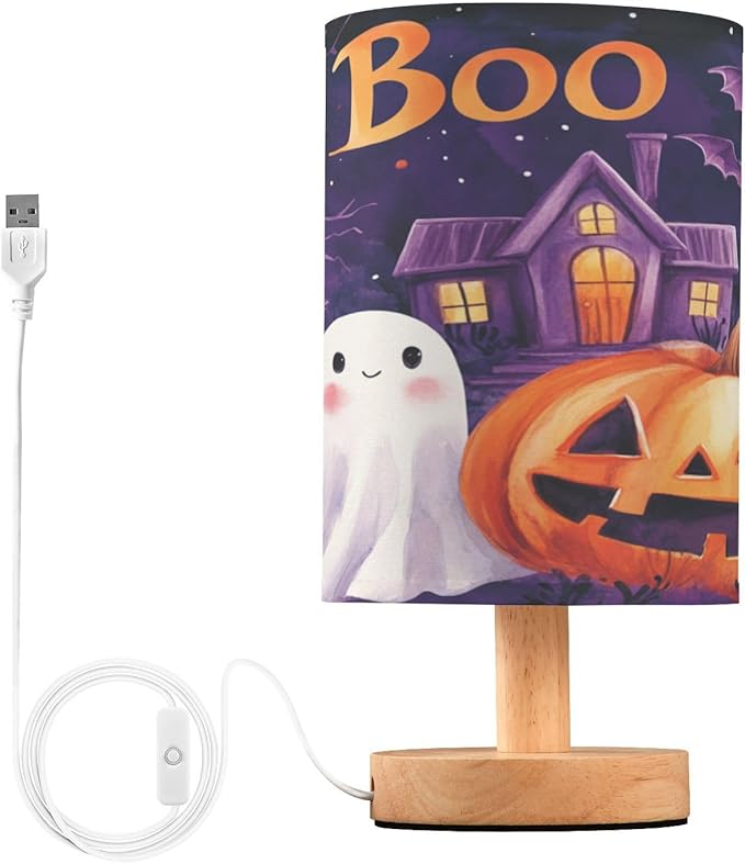 Halloween Ghost Pumpkin Table Lamp Bedroom Bedside Night Reading Desk Lamps Bat Owl Cylinder Nightstand Sleeping Light Lamp for Kids Living Room Office Decor