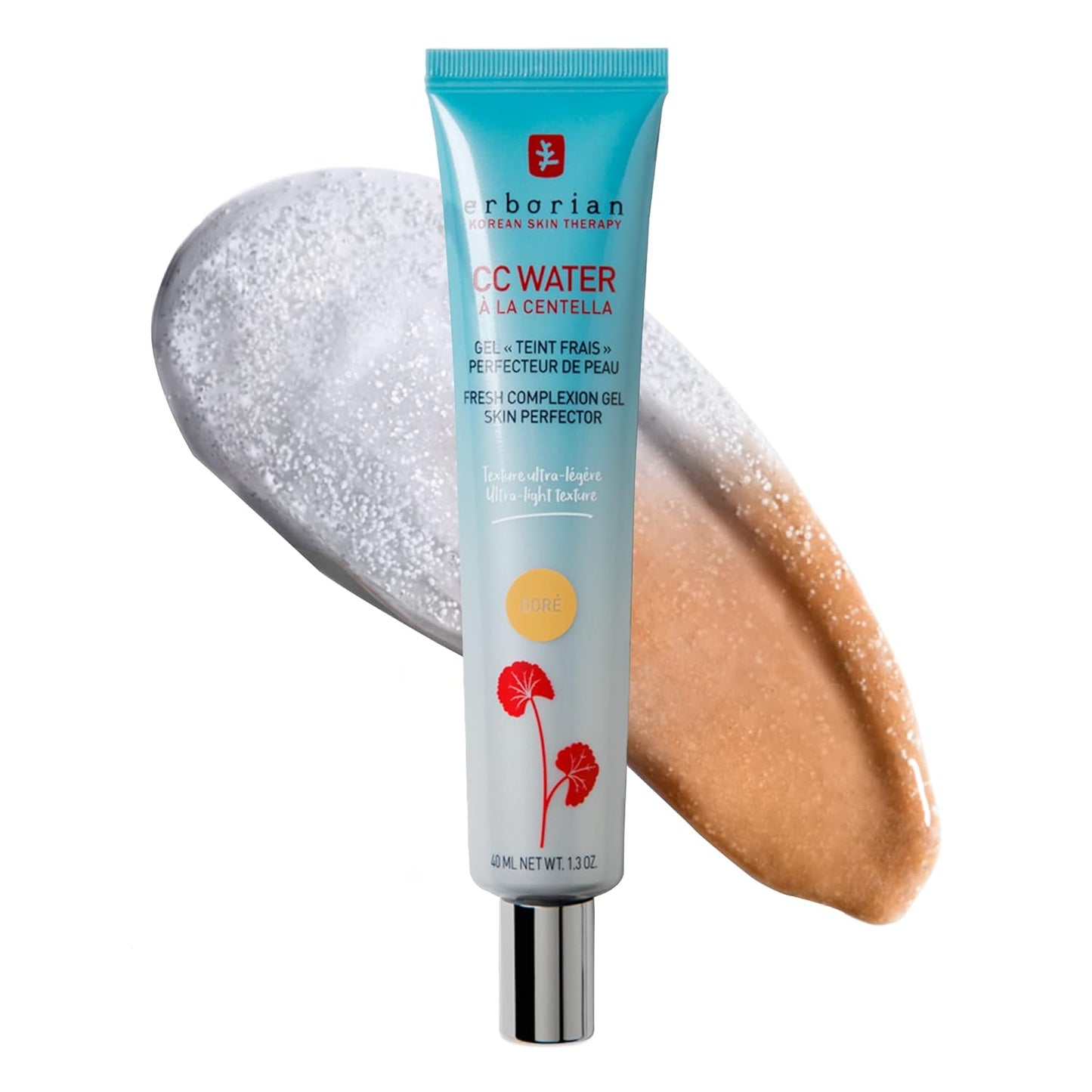 Erborian CC Water with Hyaluronic Acid, Doré - Ultra-Light Aqua Gel Color Corrector with Centella Asiatica & Hyaluronic Acid - Plump, Softer & Hydrated Skin - Korean Skincare Skin Perfector - 1.3 Oz