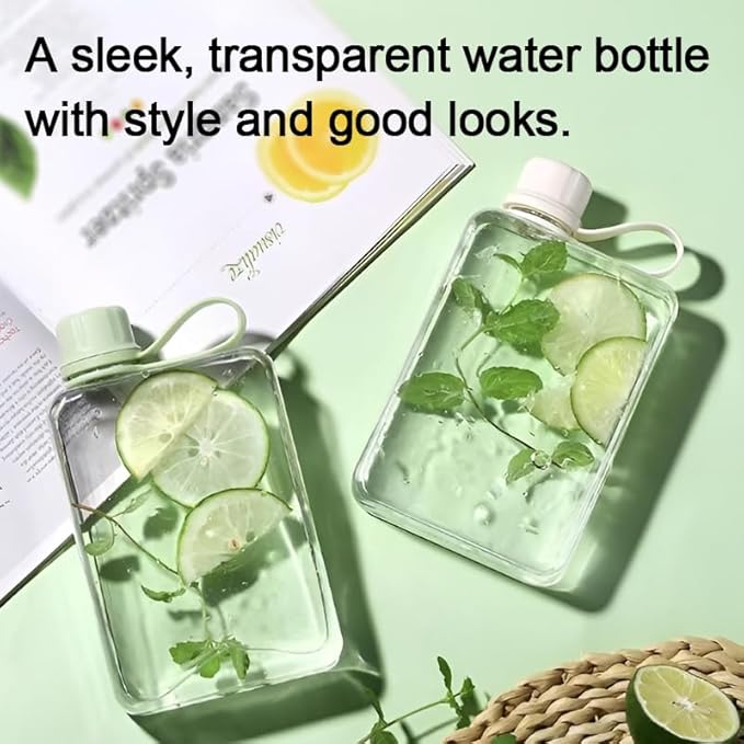 Flat Water Bottle Travel Flask Portable 10.5 oz BPA Free Tritan Square Water Bottles Leakproof Slim Water Bottle for Purse Travel Pocket Sports Fitness(White, 10.5)