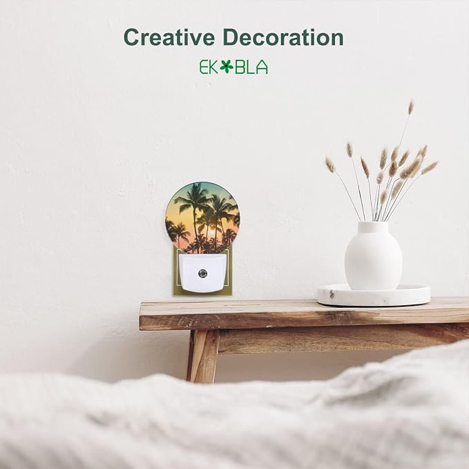 EKOBLA Palm Tree Night Lights Plug into Wall Beach Sunset Plug-in Nightlights Auto Sensor LED Lighting 0.5W Sleep Friendly for Bathroom Bedroom Stairway Hallway Kitchen
