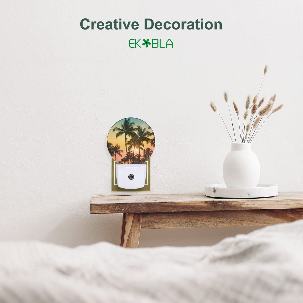 Ekobla Palm Tree Night Lights Plug Into Wall Beach Sunset Plug-In Nightlights Auto Sensor Led Lighting 0.5W Sleep Friendly For Bathroom Bedroom Stairway Hallway Kitchen