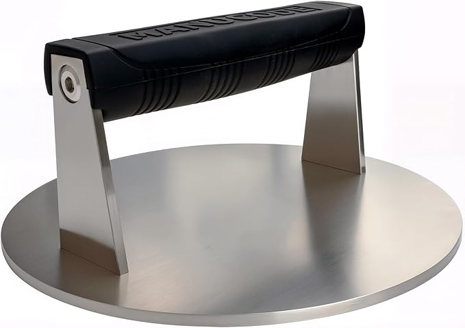 Stainless Steel Burger Smasher 3.25 LB – 8 Inch Steak Weight for Smash Burgers, Bacon, Sandwiches | Dishwasher Safe, Preheatable Protein Press with Silicone Handle | Commercial BBQ Tool
