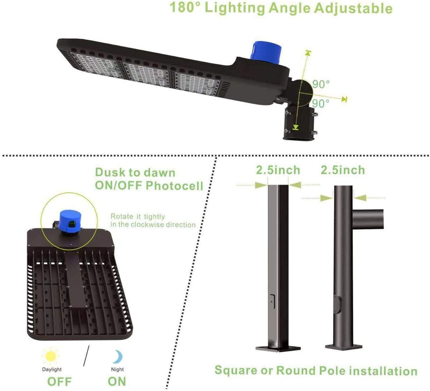 ledmo LED Parking Lot Light 1000W HID/HPS Replacement, Adjustable, Dusk to Dawn, 5000K, 300W, Brown, Model LED298
