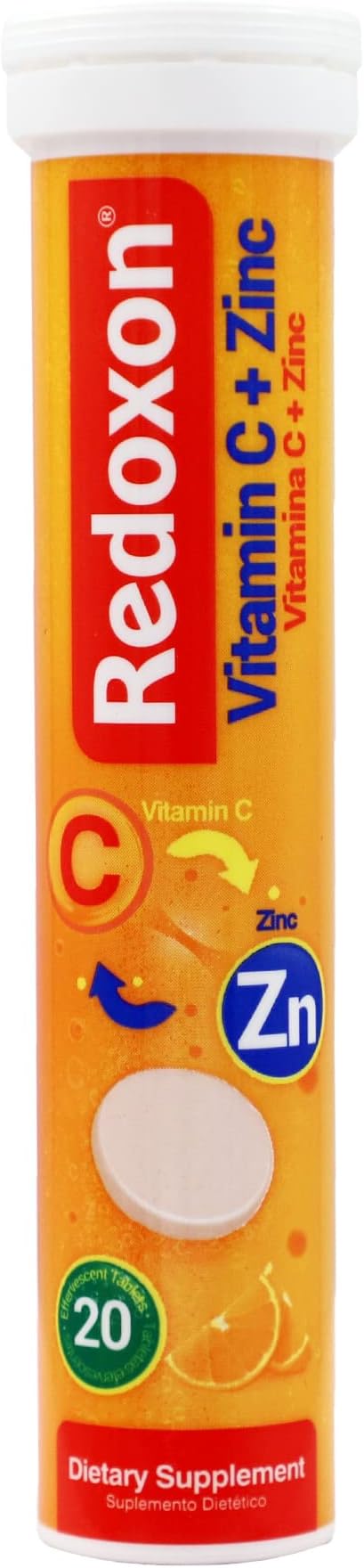 Redoxon Vitamin C + Zinc, Effervescent Tablets of Vitamin C and Zinc, Helps Support Your Immune System, Orange Flavor, 20 Effervescent Tablets, 2.82 Oz, Box