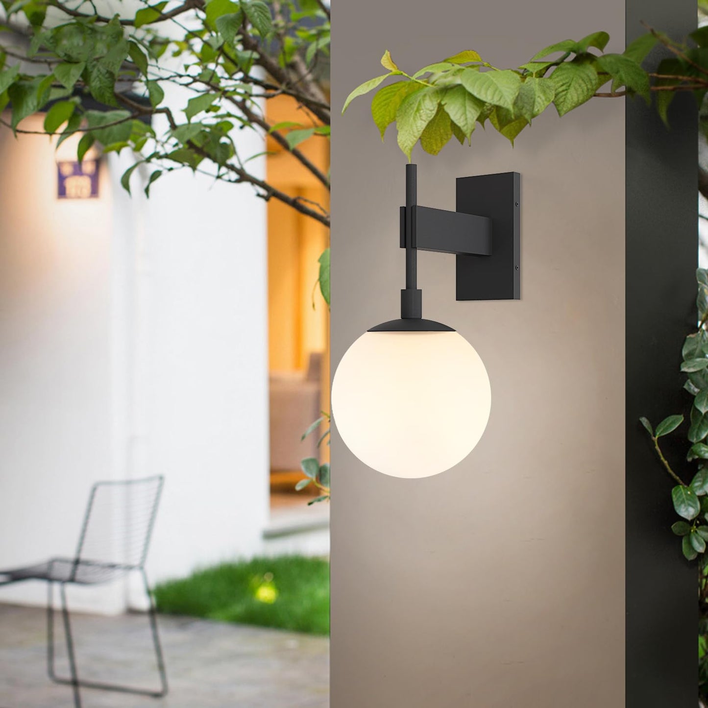 Hyunbae Outdoor Wall Sconce - 18.9 Waterproof Exterior Light Fixture, Large White Globe Glass For Porch, Model Hy-Round1