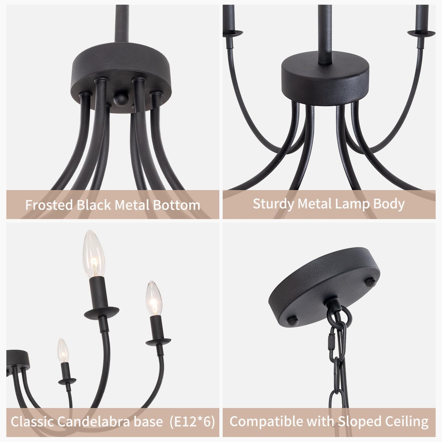 Puyveyor 6-Light Black Chandelier  Farmhouse Chandelier For Dining Room Lighting Fixtures Hanging  Rustic 26 Modern Chandeliers For Living Room Foyer Kitchen Entryway(Frosted Black)