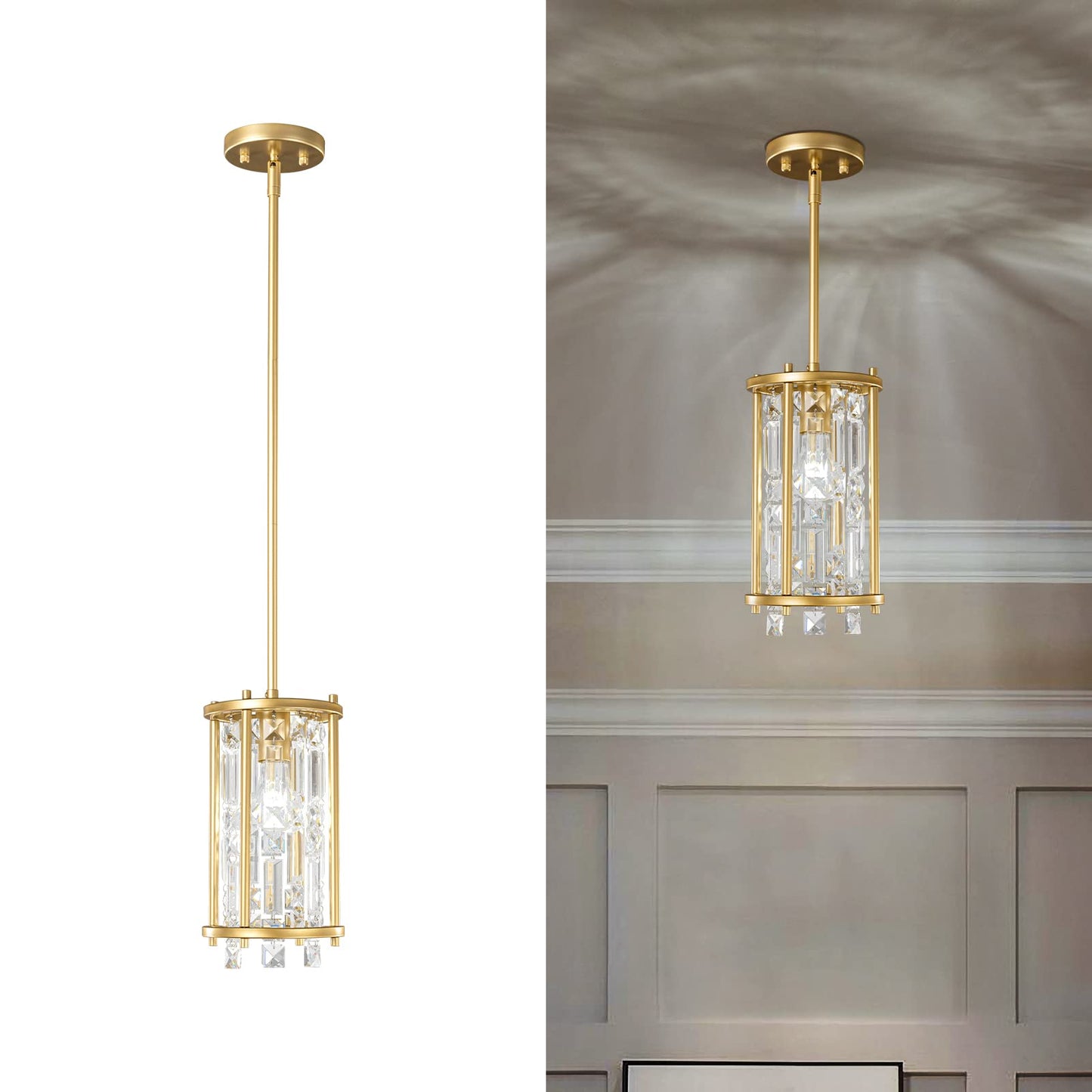 LMQNINE Modern Gold Pendant Lights Kitchen Island, Crystal Chandelier Lights Fixture, Elegant Adjustable Pendant Lighting for Di