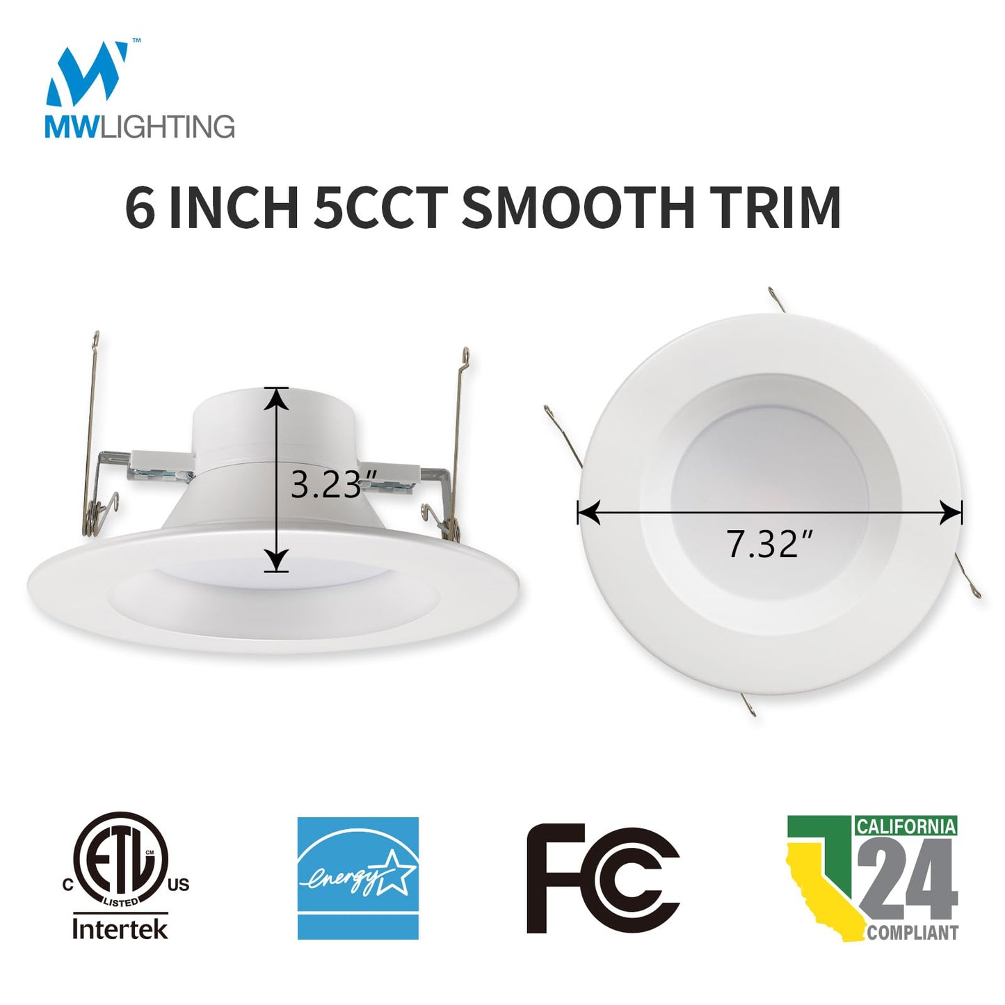 Mw 4 Pack Led Recessed Lighting 6 Inch Retrofit 2700K/3000K/3500K/4000K/5000K 6 Led Can Light Retrofit Smooth Trim 14W Equal 100W 1100Lm Ic & Wet Rated  Etl And California Ja8 Certified