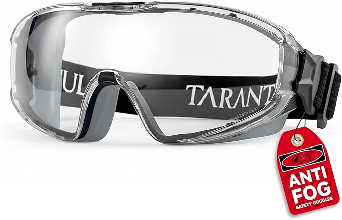 Tarantula ANSI Z87.1+ Safety Goggles Over Glasses, Anti-Fog & Anti-Scratch, Adjustable Strap, Lab Eye Protection, Woodworking