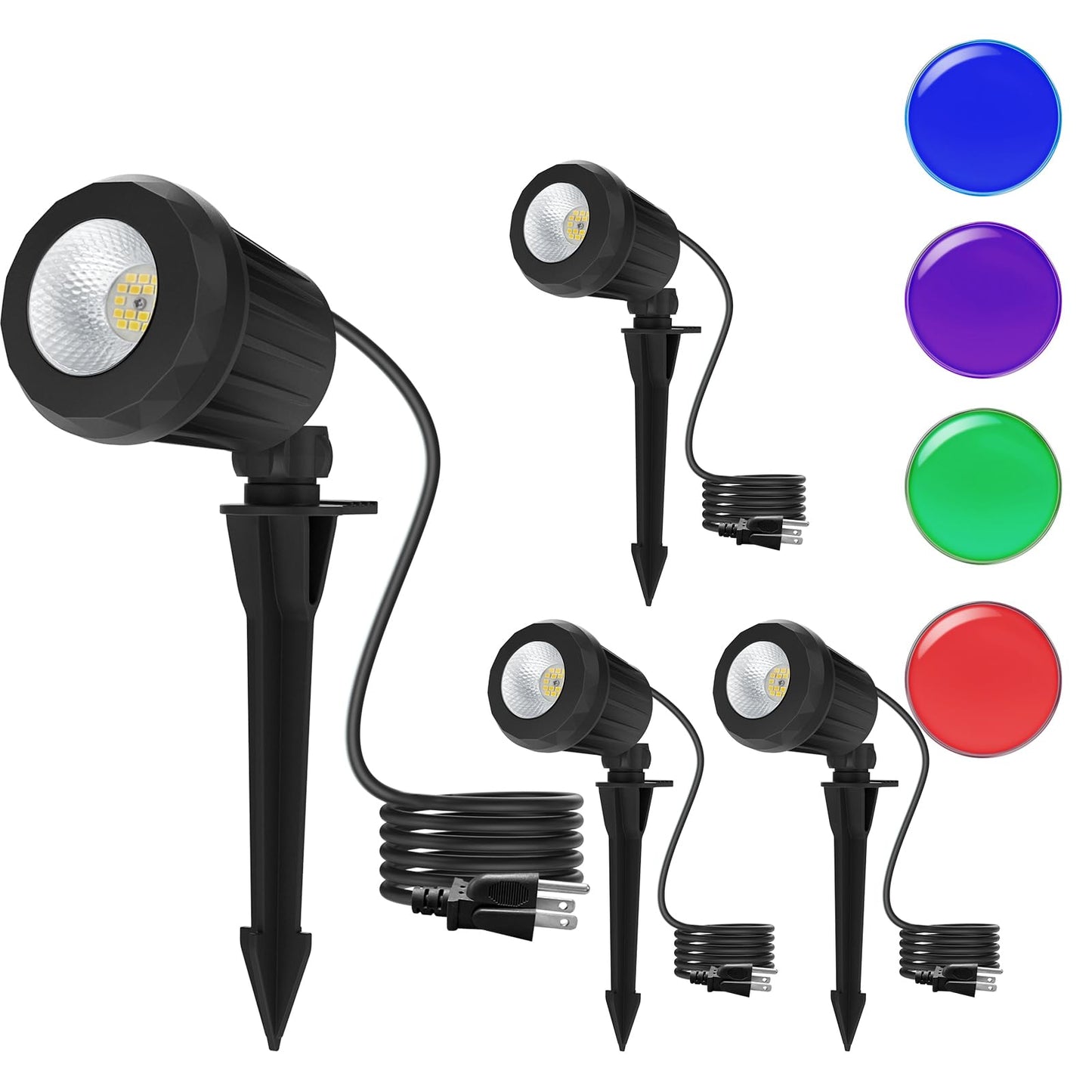 Holeva Halloween & Christmas Outdoor Spotlight  6500K Cool White Led Landscape Lighting With 4 Lenses (Rgb Purple)  Ip67 Waterproof  120V Plug-In For Yard  Garden Tree Holiday Decor(4 Pack  Black)