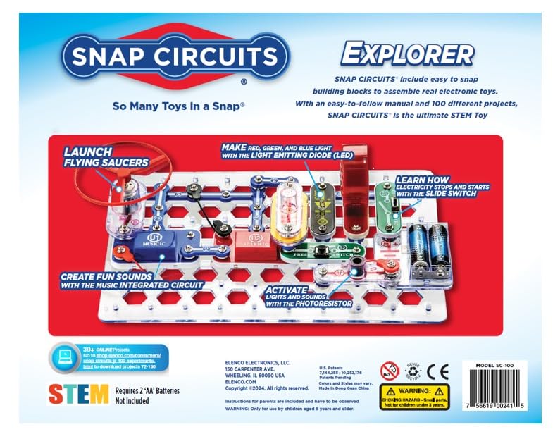 Snap Circuits Jr. SC-100 Electronics Exploration Kit, Over 100 Projects, Full Color Project Manual, 28 Parts, STEM Educati...