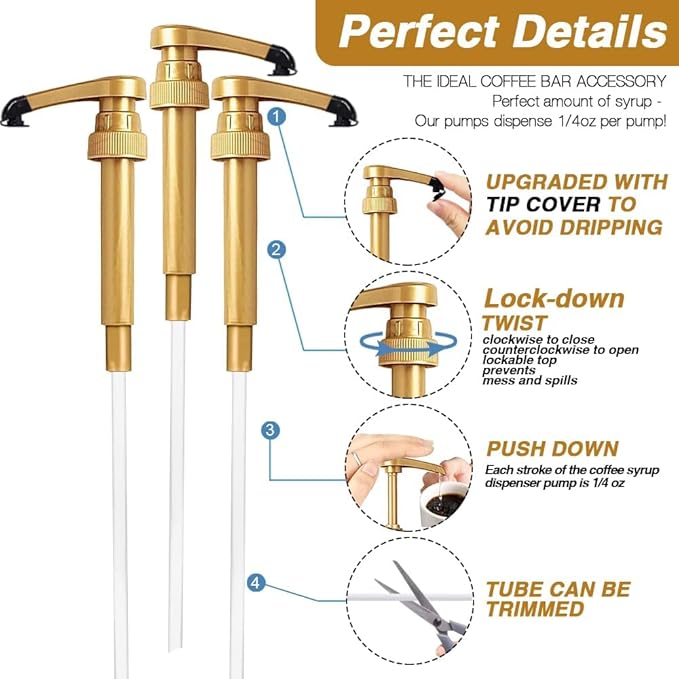 8 pcs Syrup Pumps with Cap to Avoid Dripping, Leak Proof Coffee Syrup Dispenser, Fits 25.4 Oz/750ml Coffee Flavoring Syrup Bottles, Great for Home & Coffee Bar Drinking Mixes, Cocktails, Beverage