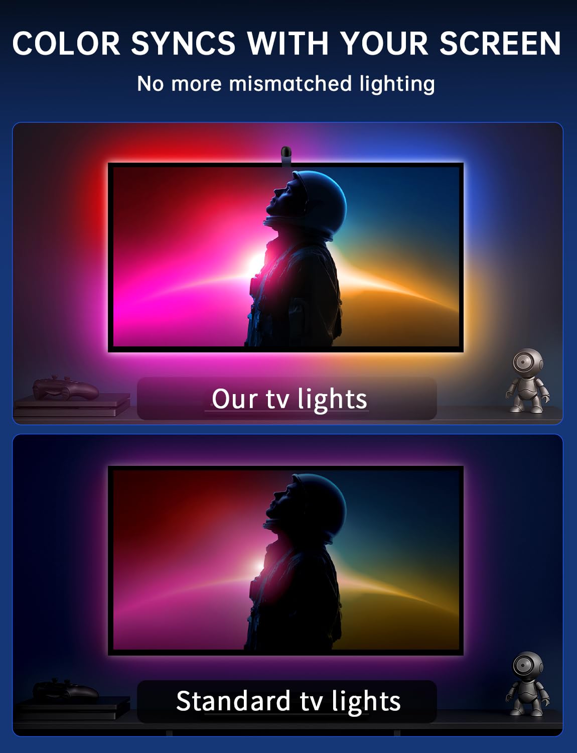 Qtu Tv Led Backlight With Sensor  14.7Ft Cuttable Rgb Strip Lights For 55-65 Inch Screen & Pc Monitor  Smart App Control  Game And Music Sync Color That Changing With Tv