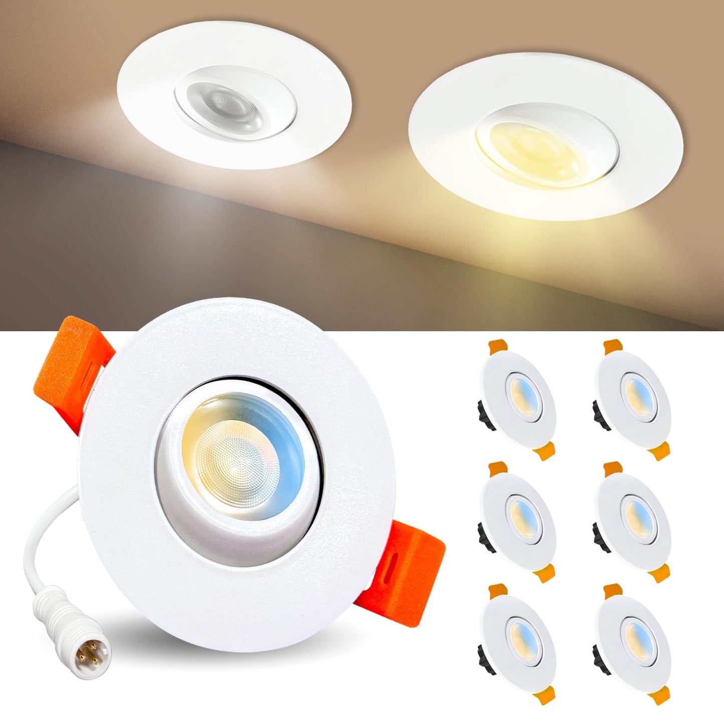 Sublimation 6W Dimmable Gimbal LED Recessed Lights, Waterproof, 2 Inch, 360° Adjustable, White, 6 Pack, Model XSDTD002