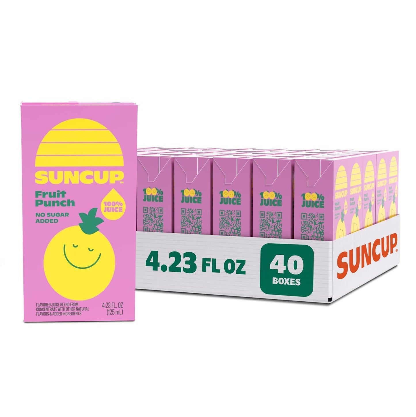SunCup Juice - Fruit Punch (40 Pack) 4.23 oz Juice Box with Straw | 100% Fruit Punch Blend for Kids, Bulk Pack for School Lunche