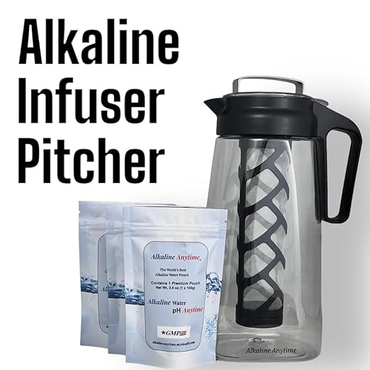 Alkaline Water Filter Pitcher with Infuser, Tritan Pitcher with Lid 2L | 9.5 pH Alkaline Filters | Tea Pitcher | Tritan BPA Free Ice Coffee Maker | Infuser Pitcher (100g Filter)