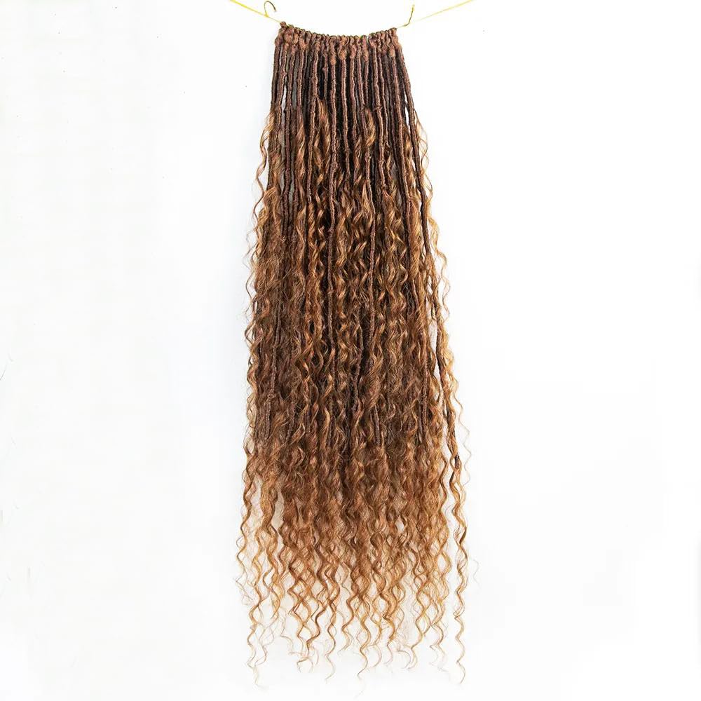Pre-looped Light Auburn Crochet Dreadlocks with Human Hair Curls #30 Color Honey Blonde Crochet Boho Locs Hair 22 Inch 48 Strand