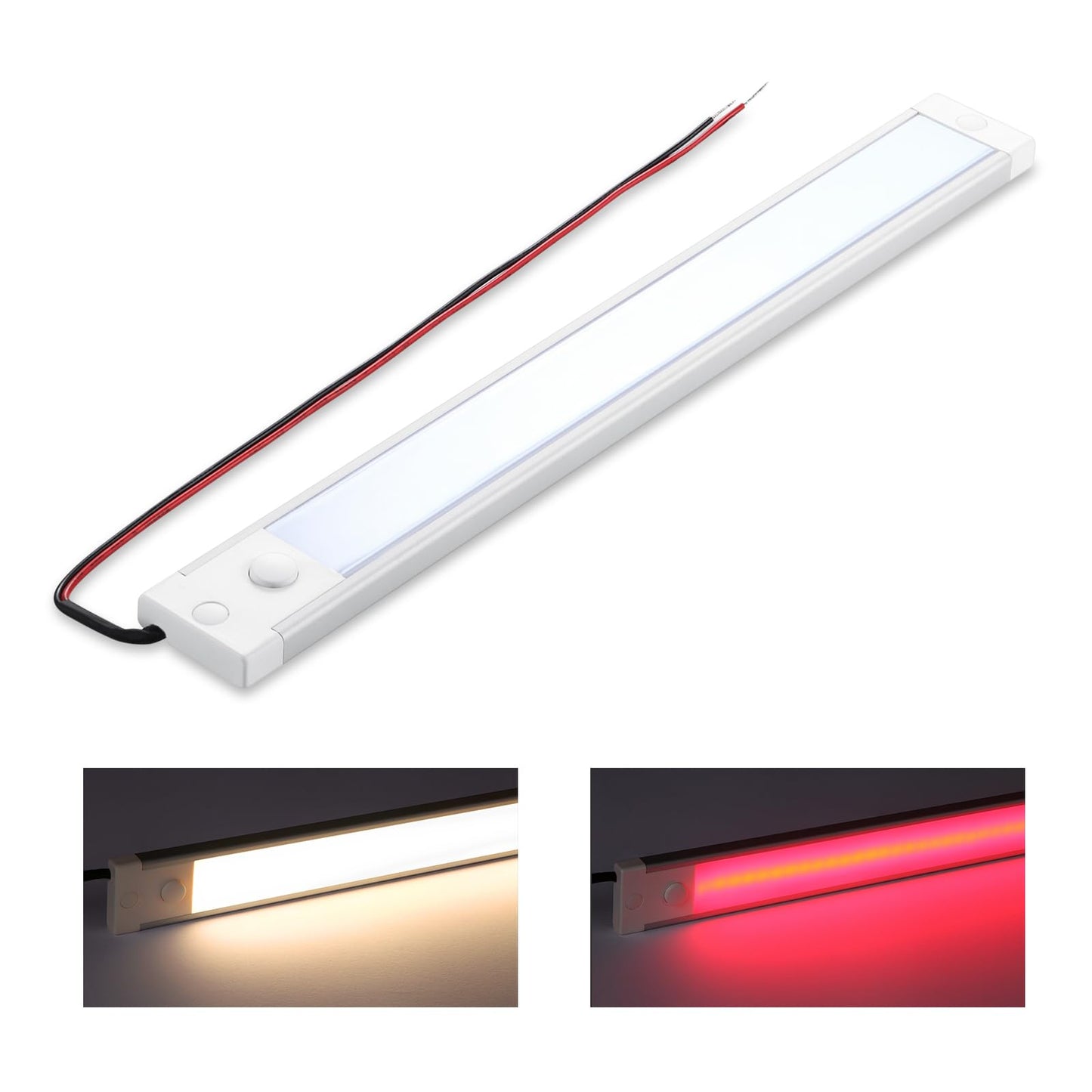 Acegoo Rv Interior Led Light Bar 12V Led Light Strip For Motorhome Camper Trailer Kitchen Countertop Under Cabinet Lighting  Integral Dimmer Switch & Red Night Light (Warm White  12 Inch)