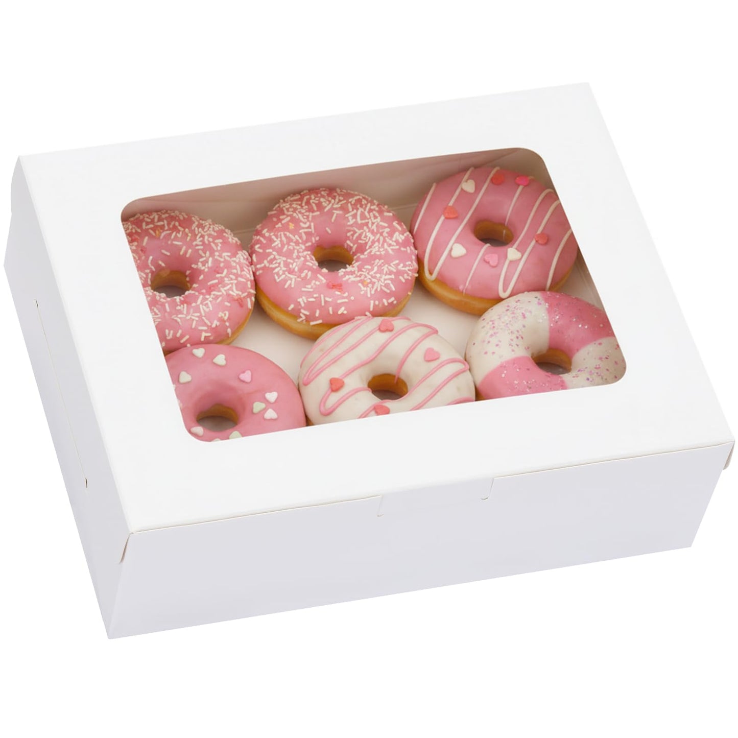 TOMNK 12pcs 8x6x2.5 Inches Valentines Day Bakery Boxes with Window, Cookie Boxes for Chocolate Strawberries, Donuts, Cupcakes, Muffins and Dessert
