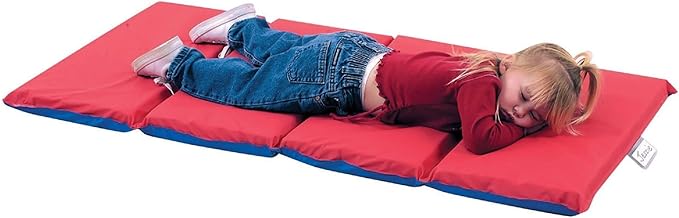 Children's Factory Angels 2" Thick Toddler Nap Mat, Red-Blue, 4 Section Waterproof Sleeping Mat for use in Preschools and ...