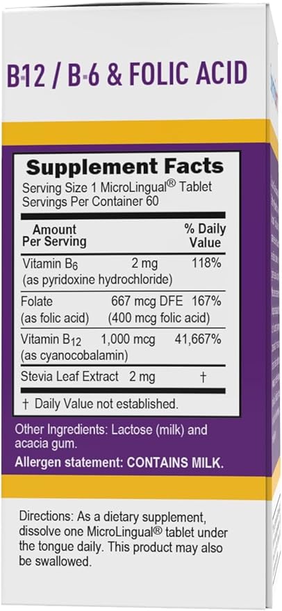 Superior Source No Shot Vitamin B-12 Cyanocobalamin 1000 mcg, B-6, Folic Acid 400 mcg - Support Brain & Heart Health - Aids Natural Energy Levels - 60 Sublingual Dissolving Tablets