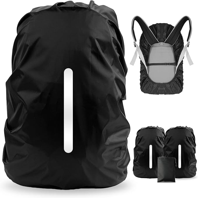 LAMA 2pcs Waterproof Rain Cover for Backpack, Reflective Rainproof Protector for Anti-dust and Anti-Theft S 18L-25L Black