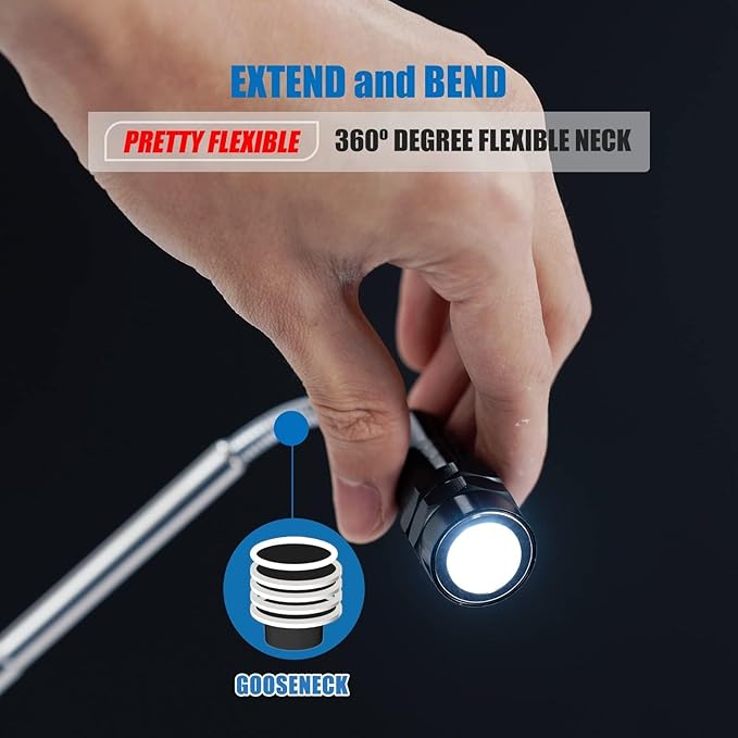 VIBELITE Extendable Magnetic Flashlight with Telescoping Magnet Pickup Tool-Cool Gadget Christmas Gifts Stocking Stuffers for Men, Teen Boys, Dad, Father, Mechanic, Boyfriend, Women, Black, 2 Pack