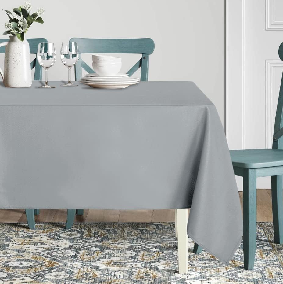 sancua Rectangle Tablecloth - 70 x 108 Inch - Stain and Wrinkle Resistant Washable Polyester Table Cloth, Decorative Fabric Table Cover for Dining Tables, Buffet Parties and Camping, Silver Grey