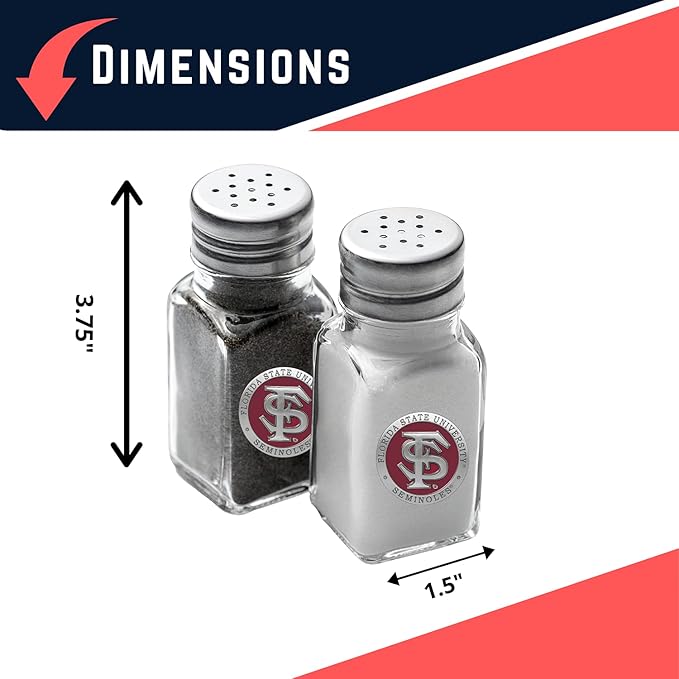 Heritage Pewter Florida State University Seminoles Salt and Pepper Shaker Set of 2 Bottles | Expertly Crafted Pewter Glass