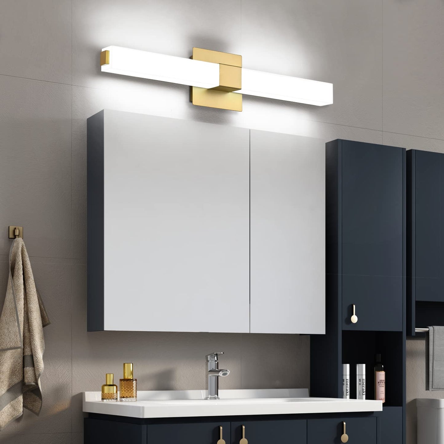 ZUZITO Gold LED Vanity Light Fixtures - 24 inch, 18W, Modern Design, Milk White Acrylic Cover, Model S16001-613mm