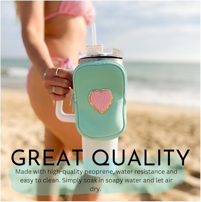 Water Bottle Pouch For Tumblers, Gym Accessories, Unisex | Compatible w/ 20-48oz Tumblers Including Stanley Quencher | Holds Phone, Wallet, Keys, Cards, & More (Cow Print/Lightening)