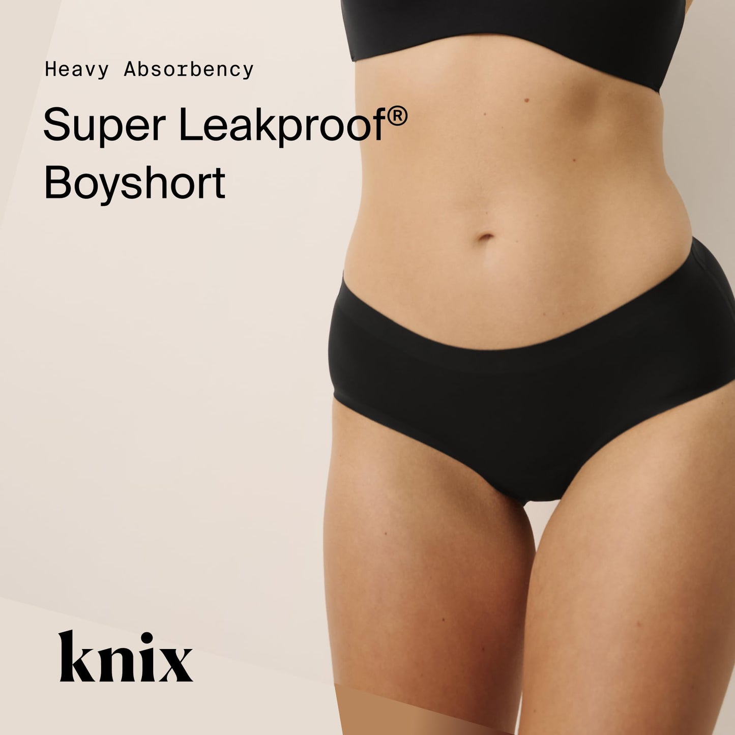 KNIX Super Leakproof No-Show Boyshort - Period Underwear for Women - Machine Washable, Reusable - Black, Small (1 Pack)
