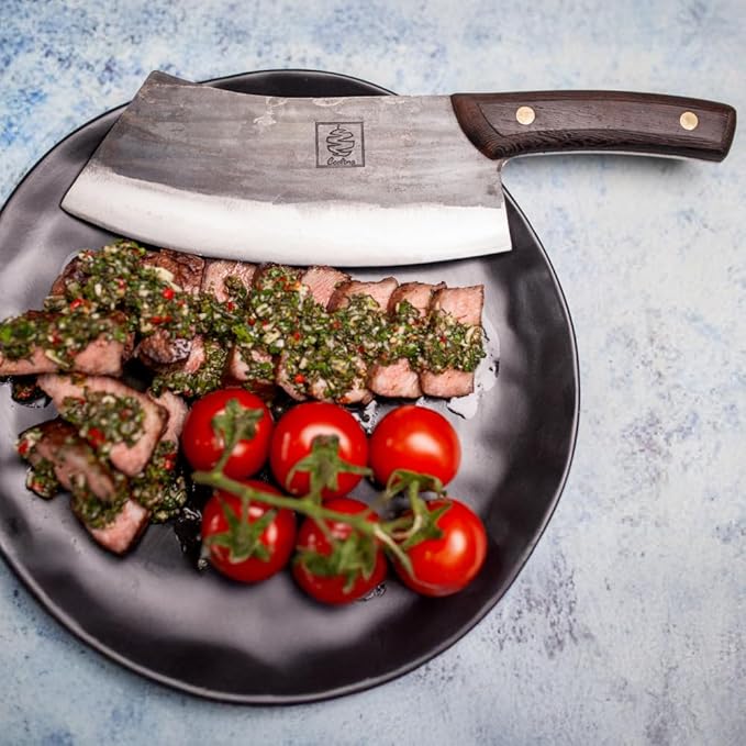 COOLINA Altomino and Tungsten Knife Set – Hand-Forged Chef Knife and Precision Slicing Knife Bundle – High Carbon Steel Full Tang Butcher Knives for Meat, Veggies, BBQ & Kitchen Prep