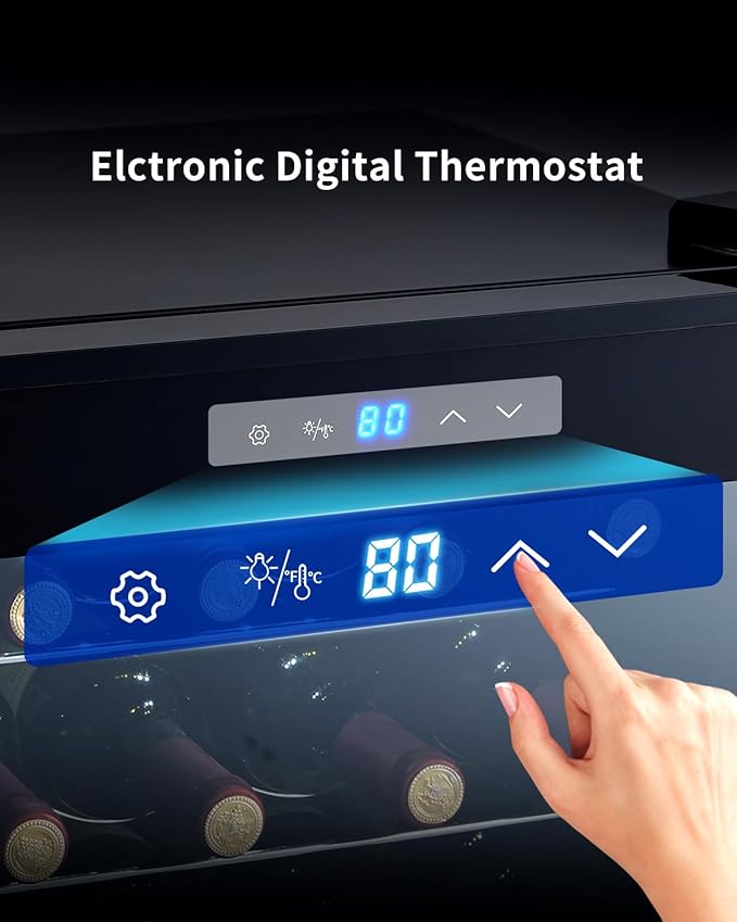 BODEGACOOLER 28 Bottle Mini Fridge for Home and Kitchen, Compressor Wine Cooler Refrigerator for Bedroom, Wine Cooler with Digital Temperature Control & Double-layer Glass Door for Wine, Champagne.