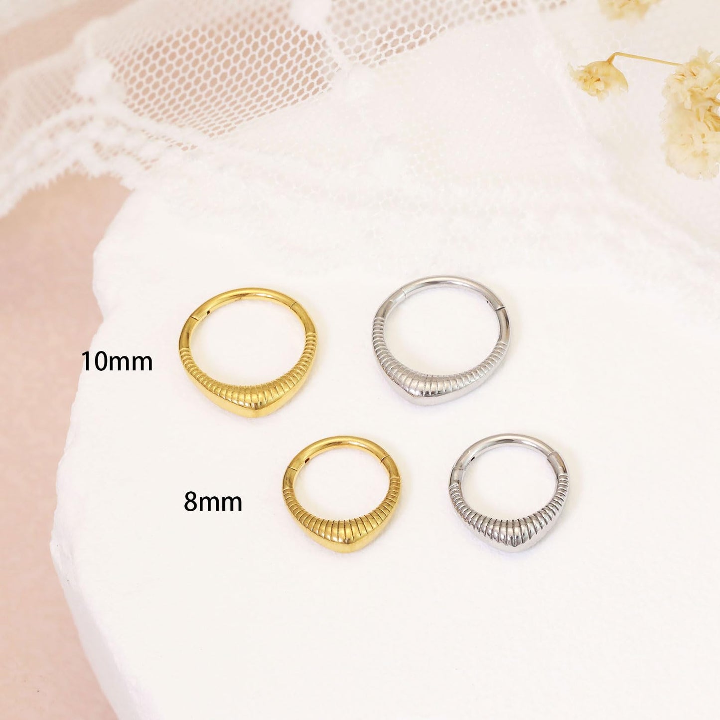 JALZEMPL Gold Nose Rings Hoops 316L Surgical Steel Nose Ring Silver Septum Ring 16g Clicker Daith Hinged Piercing Jewelry Gifts