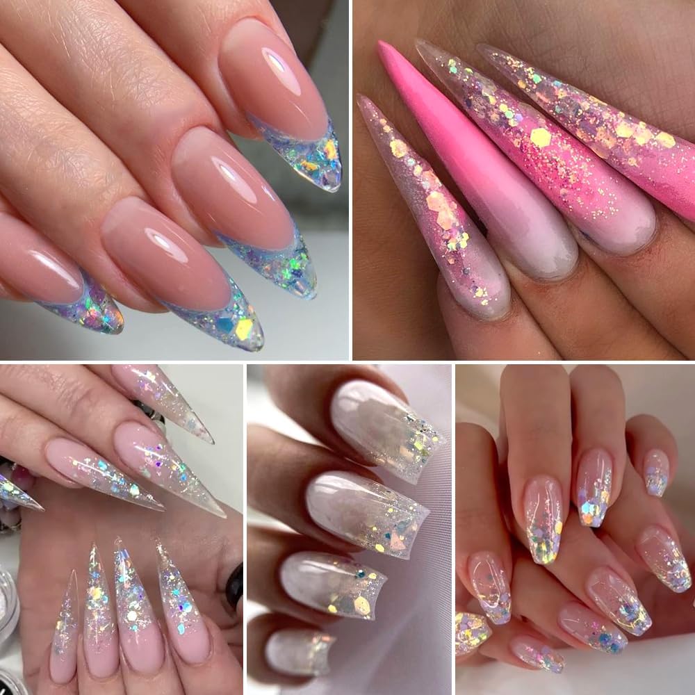 4 Boxes Chameleon Holographic Glitter Nail Art Sequins, Iridescent Mermaid Hexagon Flakes Sparkle Glitters Powder Dust Accessories for Women Manicure DIY Nail Art Decoration