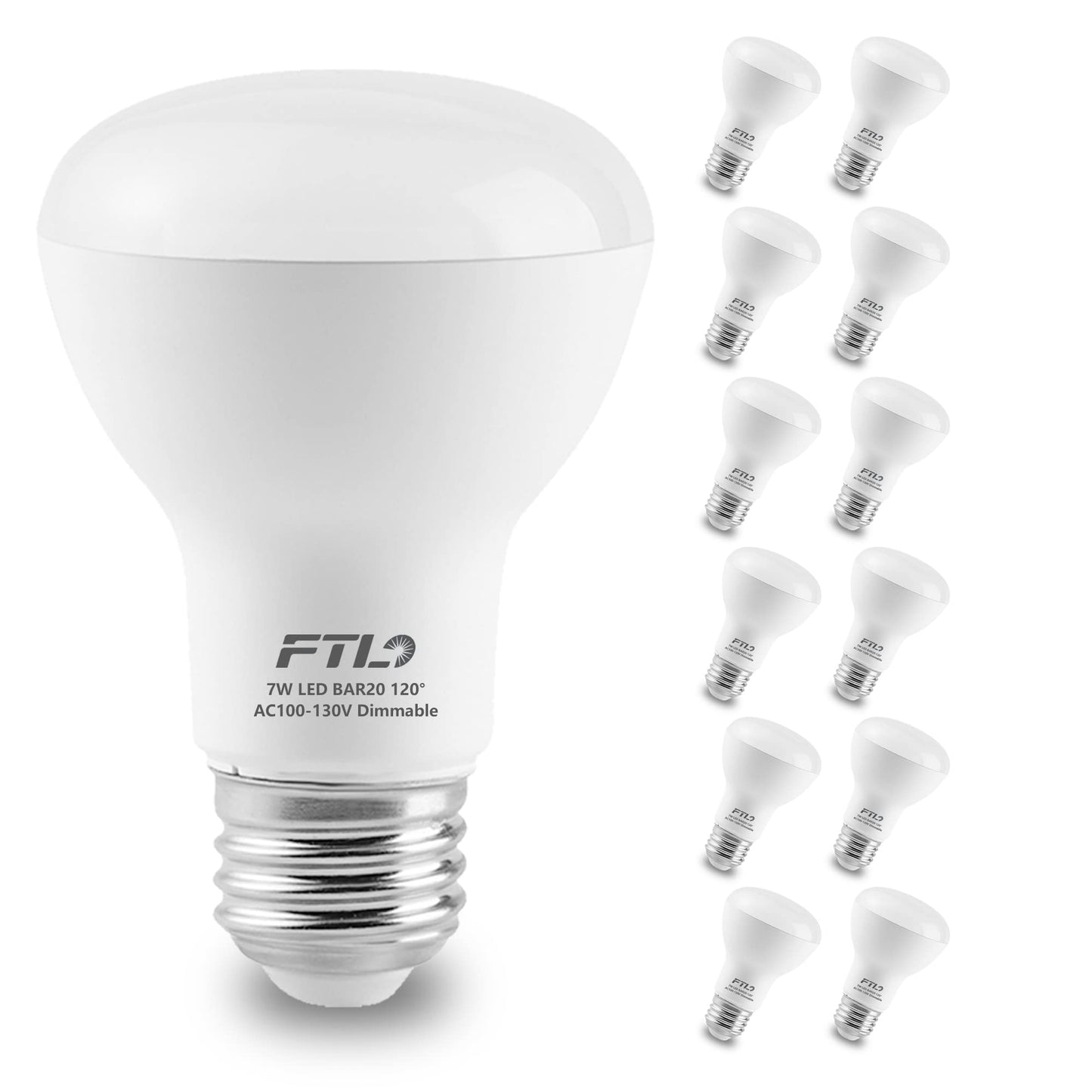 Ftl 12-Pack Br20 Led Bulb Dimmable  3000K Warm White  7W 750Lm 50W/60W Equivalent R20 Indoor Flood Light Bulbs For Can Lighting  Recessed Lighting