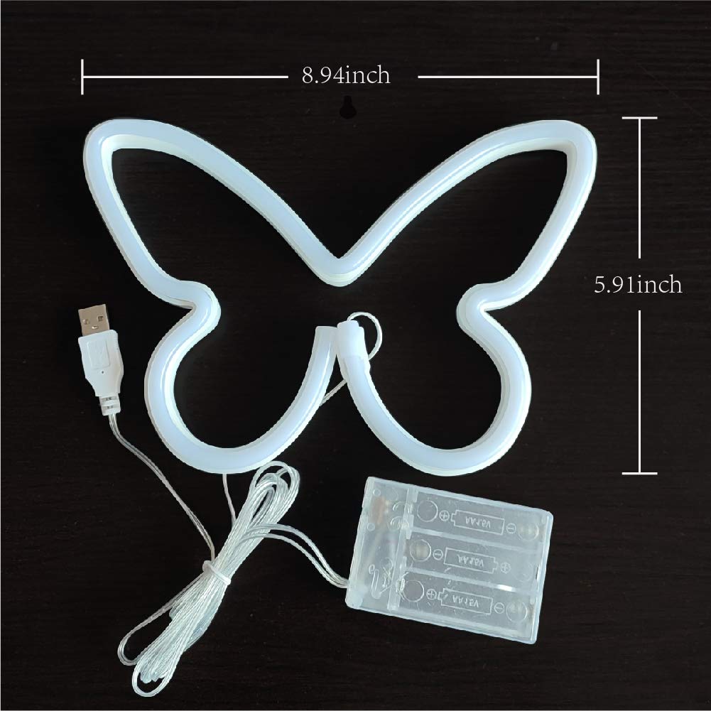 Jywj Butterfly Neon Sign - Usb & 3-Aa Battery Powered Led Light - Warm Plastic Table Decor For Girls Bedroom & Kids Birthday Gift